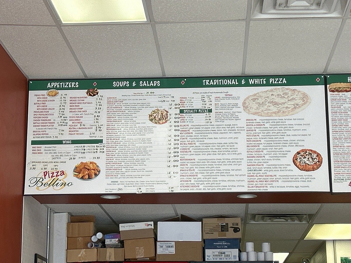 Menu Board of Pizza Bellino